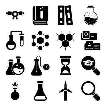 Pack of Science and Experiment Glyph Icons Illustrazione stock