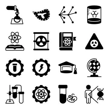 Pack of Science and Experiments Solid Icons Stock Illustration