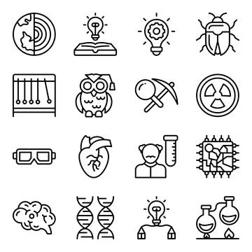 Pack of Science and Lab Apparatus Line Icons Illustrazione stock