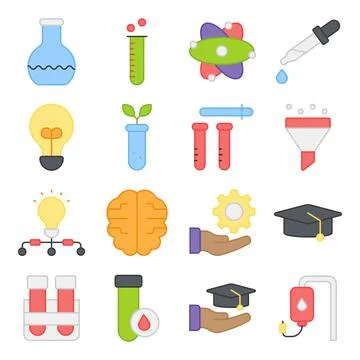 Pack of Science Flat Icons Stock-Illustration