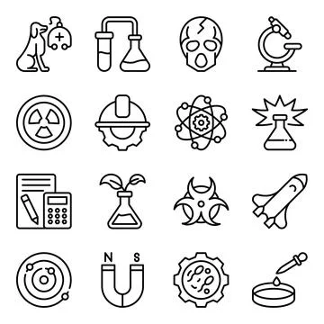 Pack of Science Line Icons Stock Illustration