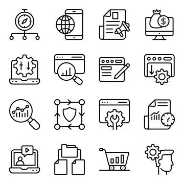 Pack of Search Engine Optimization Linear Icons Illustrazione stock