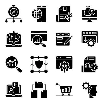 Pack of Search Engine Optimization Solid Icons Stock Illustration