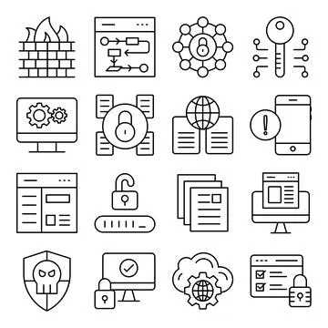 Pack of Security and Protection Linear Icons Stock Illustration