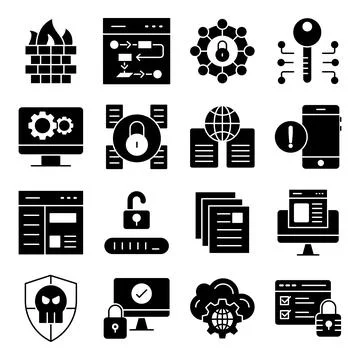Pack of Security and Protection Solid Icons Stock Illustration