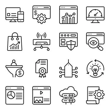 Pack of Seo and Web Linear Icons Illustrazione stock
