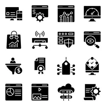 Pack of Seo and Web Solid Icons Stock Illustration