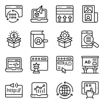 Pack of Seo and Web Technology Linear Icons Stock-Illustration