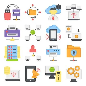 Pack of Server Network Flat Icons Illustrazione stock
