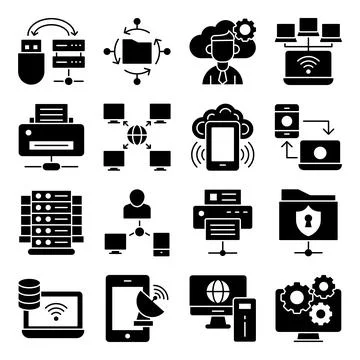 Pack of Server Network Glyph Icons Illustrazione stock