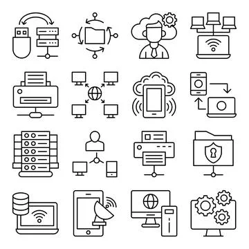 Pack of Server Network Linear Icons Illustrazione stock