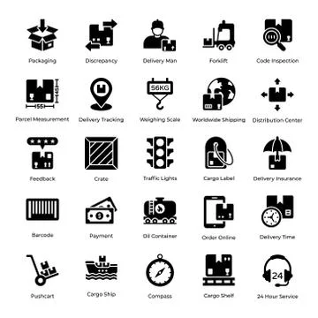 Pack Of Shipping Solid Icons Stock Illustration