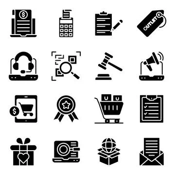 Pack of Shopping and Buying Solid Icons Stock Illustration