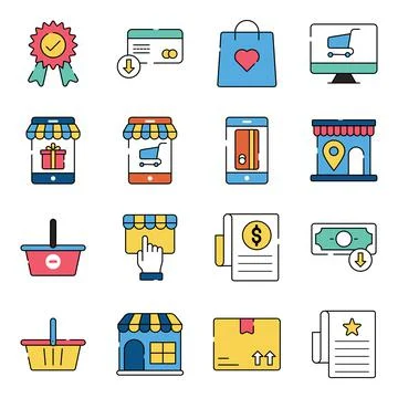 Pack of Shopping and Commerce Flat Icons Stock-Illustration