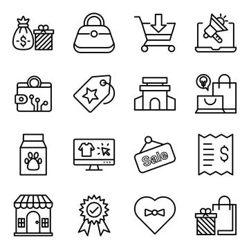 Pack of Shopping and Commerce Linear Icons Stock Illustration