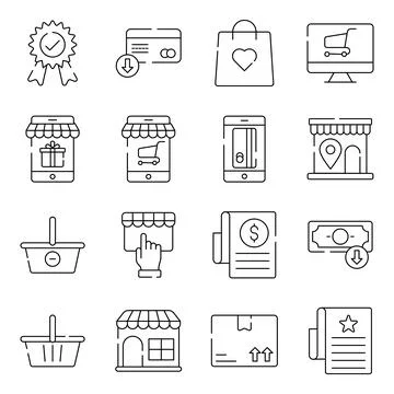 Pack of Shopping and Commerce linear Icons Stock Illustration