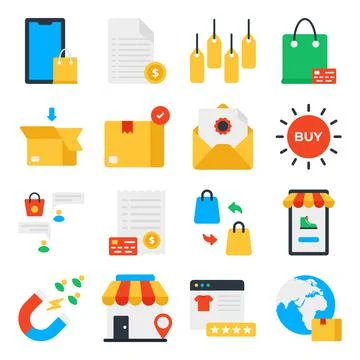 Pack of Shopping and Ecommerce Flat Icons Stock Illustration