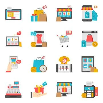 Pack of Shopping and Ecommerce Flat Icon Stock Illustration