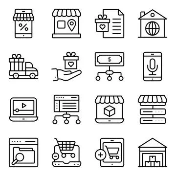 Pack of Shopping and Purchasing Linear Icons Illustrazione stock