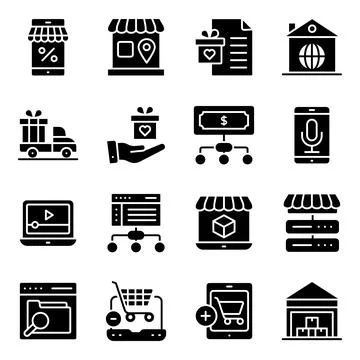 Pack of Shopping and Purchasing Solid Icons Stock-Illustration