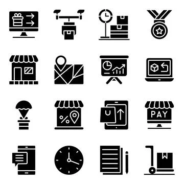 Pack of Shopping and Purchasing Solid Icons Stock Illustration