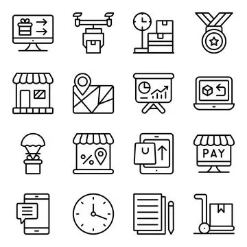 Pack of Shopping and Spending Linear Icons Illustrazione stock