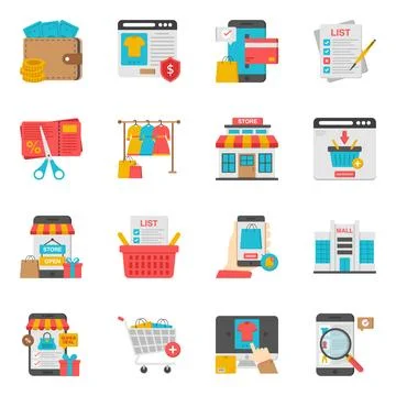 Pack of Shopping Flat Icon Stock Illustration