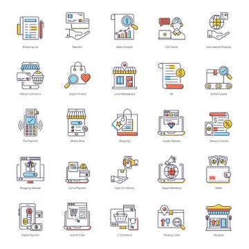 Pack of Shopping Flat Icons Stock Illustration