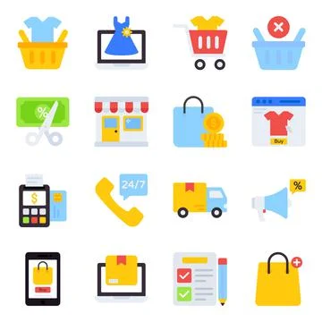 Pack of Shopping Flat Icons Illustrazione stock