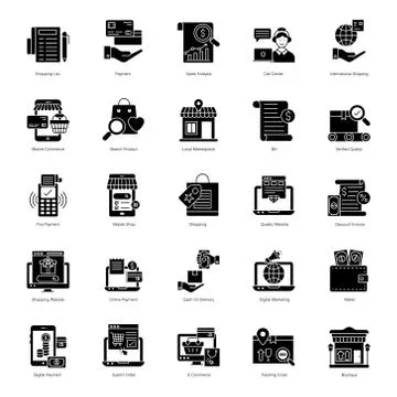 Pack of Shopping Solid Icons Stock Illustration