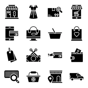 Pack of Shopping Solid Icons Stock Illustration