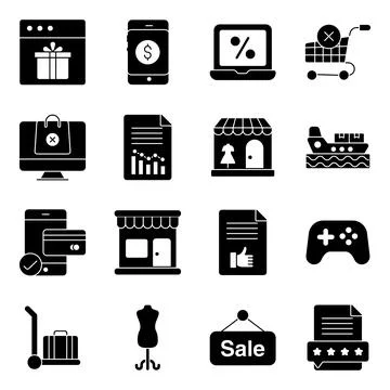 Pack of Shopping solid Icons Illustrazione stock
