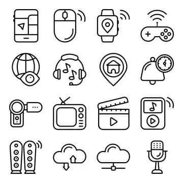 Pack of Smart Devices Linear Icons Stock Illustration