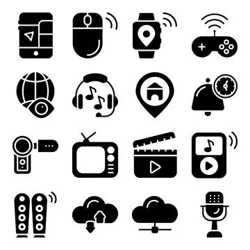 Pack of Smart Devices Solid Icons Stock Illustration