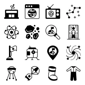 Pack of Space and Astronomy Solid Icons Stock Illustration