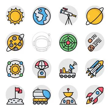 Pack of Space Flat Icons Stock Illustration