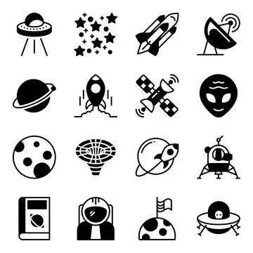 Pack of Space Solid Icons Stock Illustration