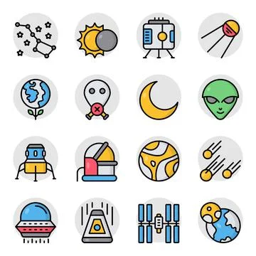 Pack of Spaceship Flat Icons Stock Illustration