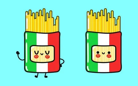 Pack Spaghetti character. Vector hand drawn cartoon kawaii character illust.. Illustrazione stock