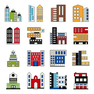 Pack of Structure and Towers Flat Icons Stock Illustration