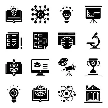 Pack of Study Solid Icons Illustrazione stock