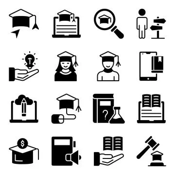 Pack of Study Solid Icons Stock Illustration