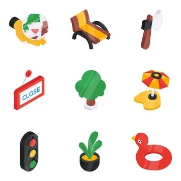Pack of Summer and Beach Flat Icon Stock Illustration