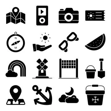 Pack of Summer and Enjoyment Solid Icons Stock Illustration