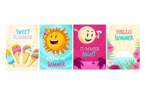 Pack of summer cards template Stock Illustration