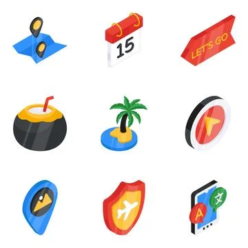 Pack of Summer Flat icon Stock Illustration