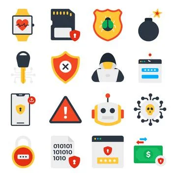 Pack of Technology and Protection Flat Icons Stock Illustration