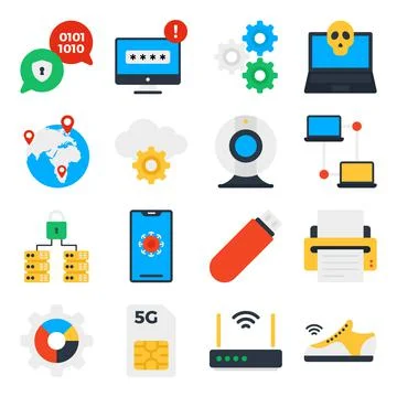 Pack of Technology and Security Flat Icons Stock-Illustration