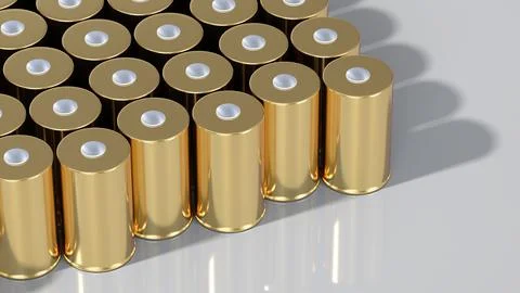 Pack Tesla 4680 format cylindrical lithium traction gold battery for module.. Illustrazione stock