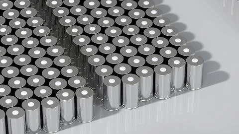 Pack Tesla 4680 format cylindrical lithium traction battery for modules, hi.. Stock Illustration